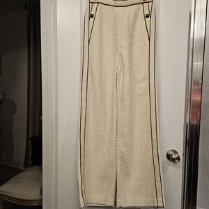 Maje pants  with braids Tweed effect High Waist Wide Leg Tweed Trousers